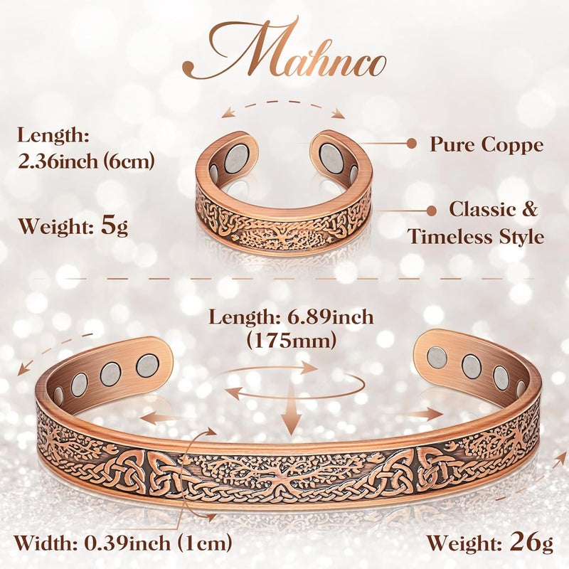 Mahnco Copper Bracelets for Women & Lymphatic Drainage Ring, Magnetic Lymph Detox Ring and Magnetic Copper Bracelet, 100% Solid Pure Copper Jewelry Gift - Image 4